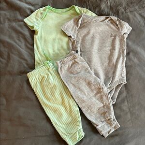 Striped Green and Gray Baby Onesie Pant Set